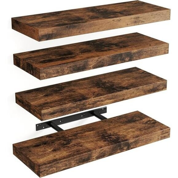 Rustic Wood Floating Wall Shelves Set of 4 Bathroom Kitchen Bedroom Decor - Picture 8 of 8